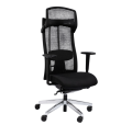 Ergonomiczny fotel Profim Action w kolorze czarnym z przewiewną siatką na oparciu i aluminiową podstawą.png