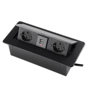 Mediaport wpuszczany w blat 2x Schuko + 2x USB-A - Czarny