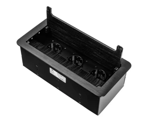 Mediaport wpuszczany w blat  - 3x Schuko | pokrywa manualna, szczotkowany