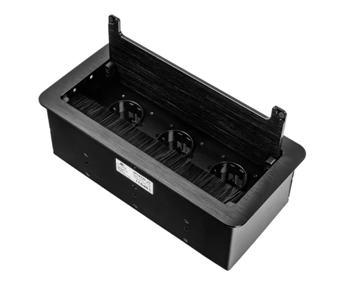 Mediaport wpuszczany w blat  - 3x Schuko | pokrywa manualna, szczotkowany