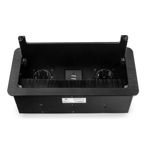 Czarny mediaport wpuszczany w blat - 2x Schuko + 2x USB