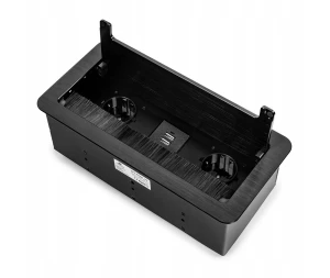 Czarny mediaport wpuszczany w blat - 2x Schuko + 2x USB