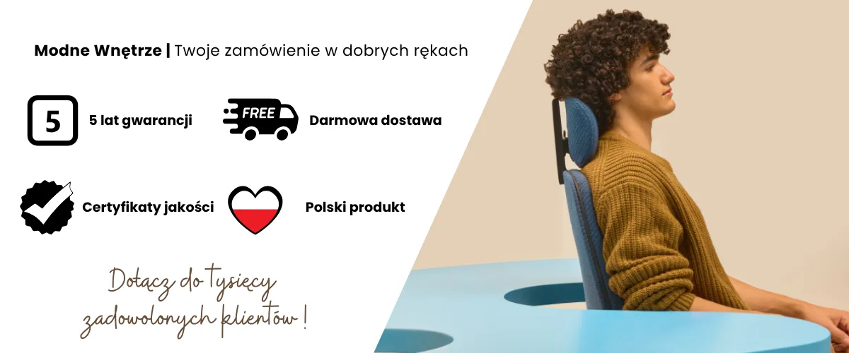 Zalety zakupu fotela Pace 101SFL MAX: pięcioletnia ochrona gwarancyjna, bezpłatny transport, polska produkcja oraz certyfikowana ergonomia potwierdzona atestami.