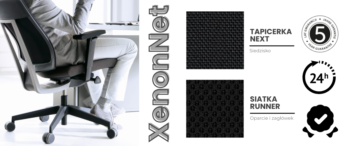 Czarny fotel ergonomiczny Profim Xenon Net z zagłówkiem i siatką Runner - biurowy bestseller z wysyłką 24h. Idealny do home office, czarna podstawa i pełna regulacja kręgosłupa.