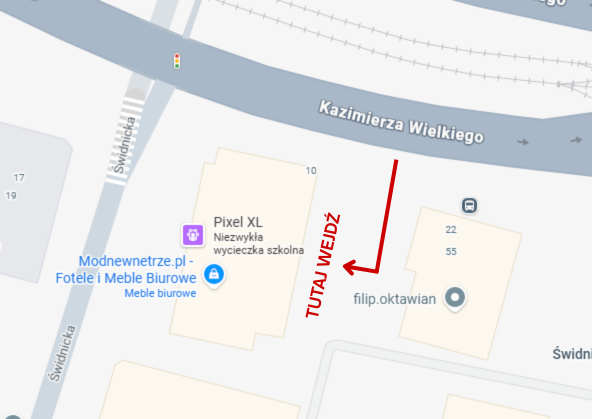 Dokładna instrukcja wejścia do showroomu Modne Wnętrze Wrocław - ul. Świdnicka 12, wejście od tyłu budynku.